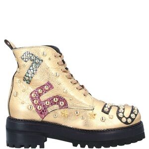 RAS Gold Distressed Leather Studded Ankle Boots 9